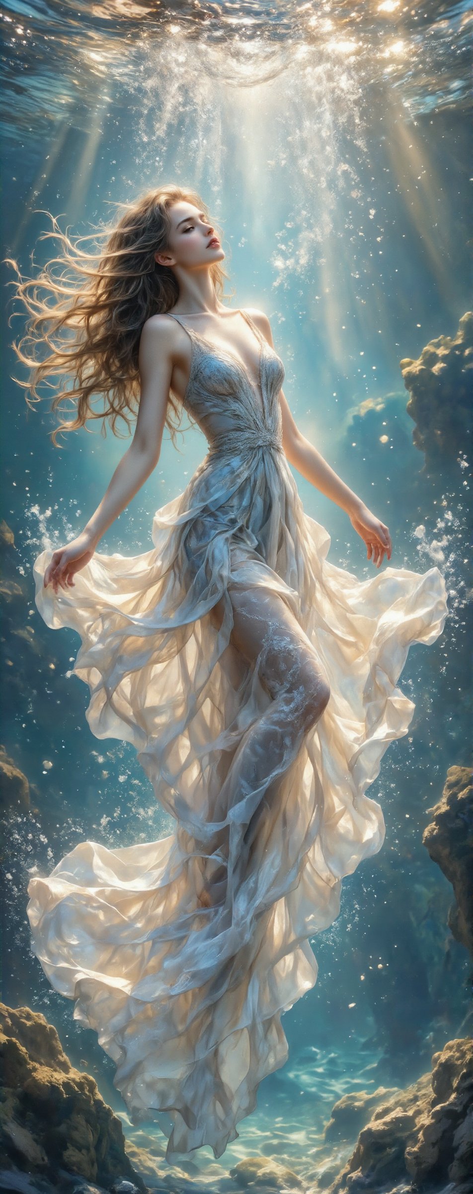 A beautiful,  charming and sexy Finnish beauty,  she is playing in the water by the sea by Ann   on Tensor.Art