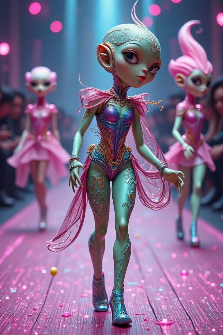 Modern Aliens: Petite,  sweet-looking,  elegantly dressed aliens walk the high fashion runways. They wore clothes decorate...