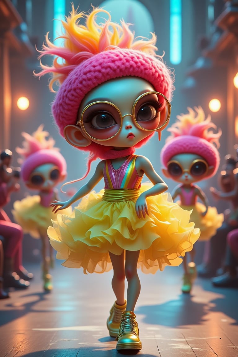 Retro Fashion Alien Model: Cute smiling alien wearing retro vintage style clothes. Wearing colorful feathered hats and shi...