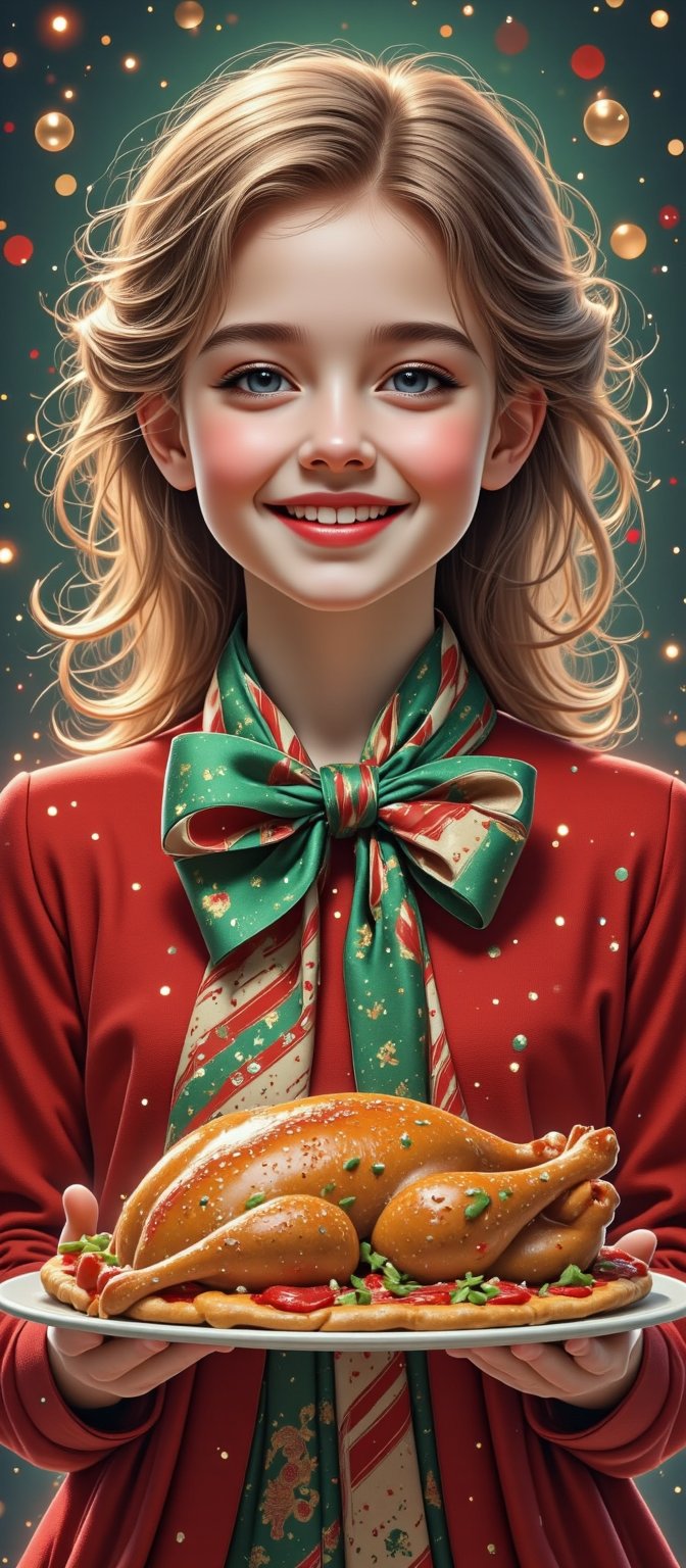 During the Christmas season,  a beautiful and charming girl and her family had a Christmas dinner warmly at home with her...