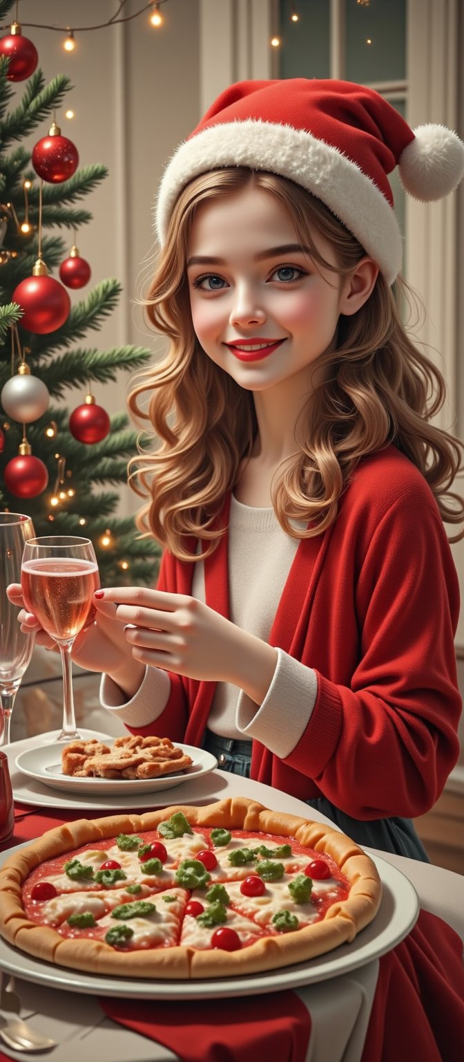 During the Christmas season,  a beautiful and charming girl and her family had a Christmas dinner warmly at home with her...