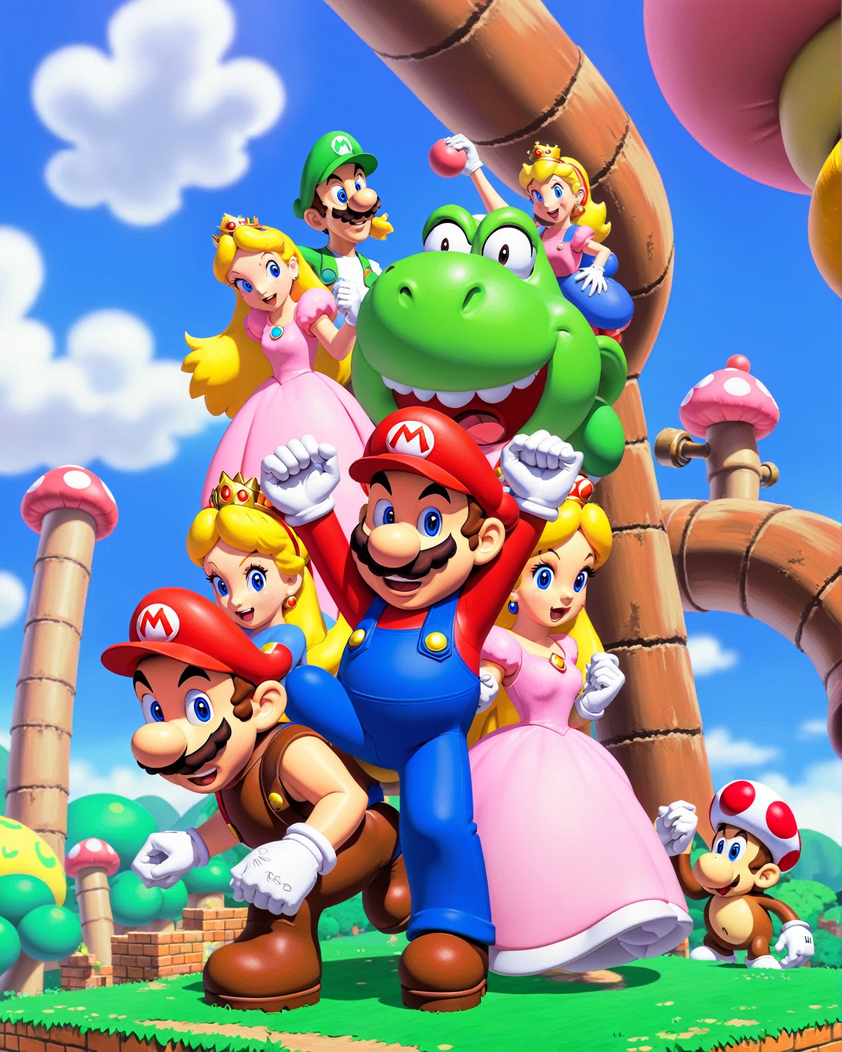 A group shot of Mario,  Luigi,  Princess Peach by dc2_737133619398648624 on Tensor.Art