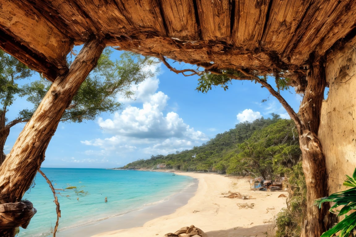 outdoor, sky, day, clouds, water, trees, blue sky, no humans, ocean, beach, thatch, landscape, sand, coast,
macro photography, original photos, realistic, photography,