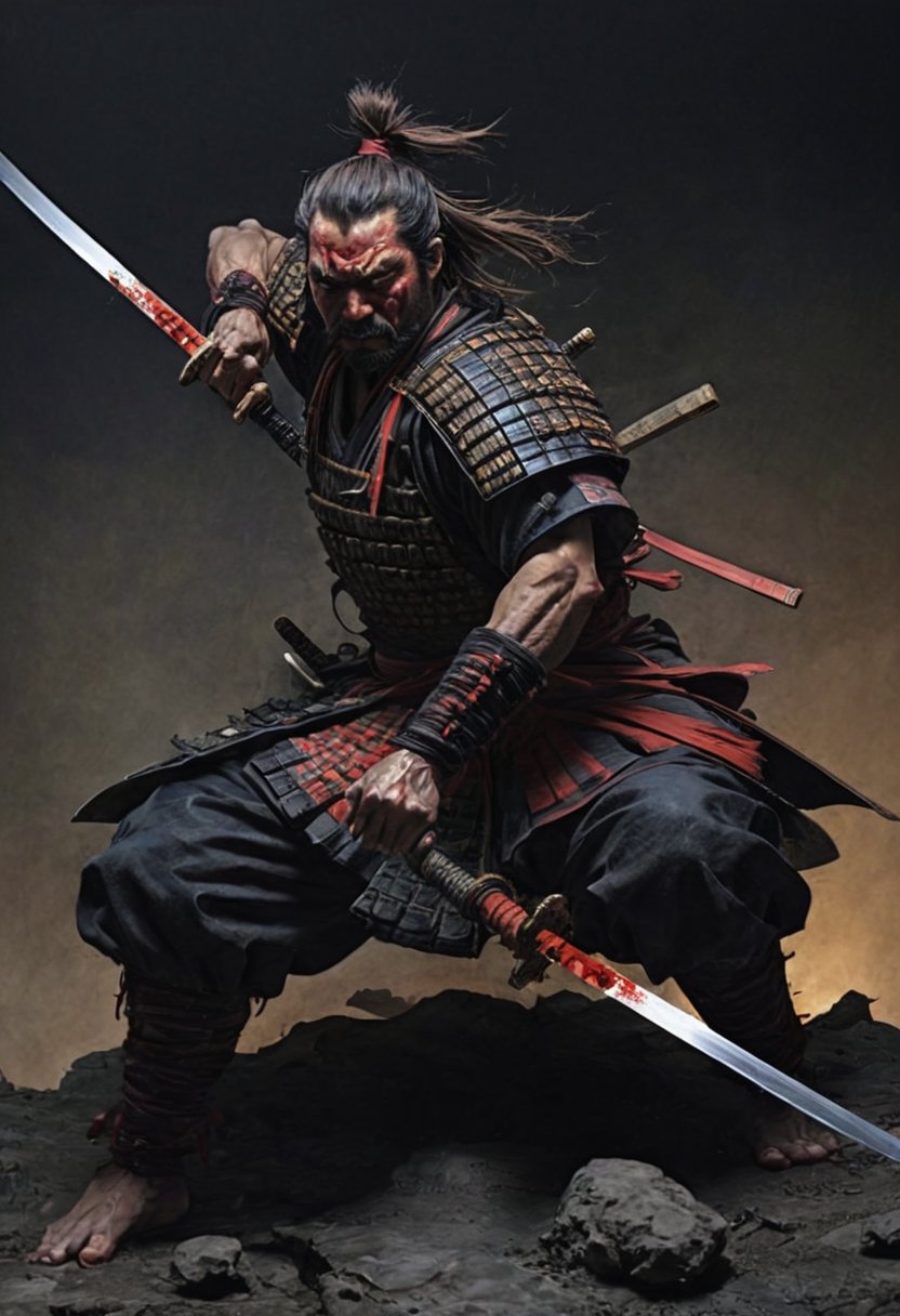 Simon Bisley's intense art book, Art Station ((((Japanese Samurai Fighting from the Darkness)))), Bande Dessinée story transfer, full color, best image quality, intricate detail