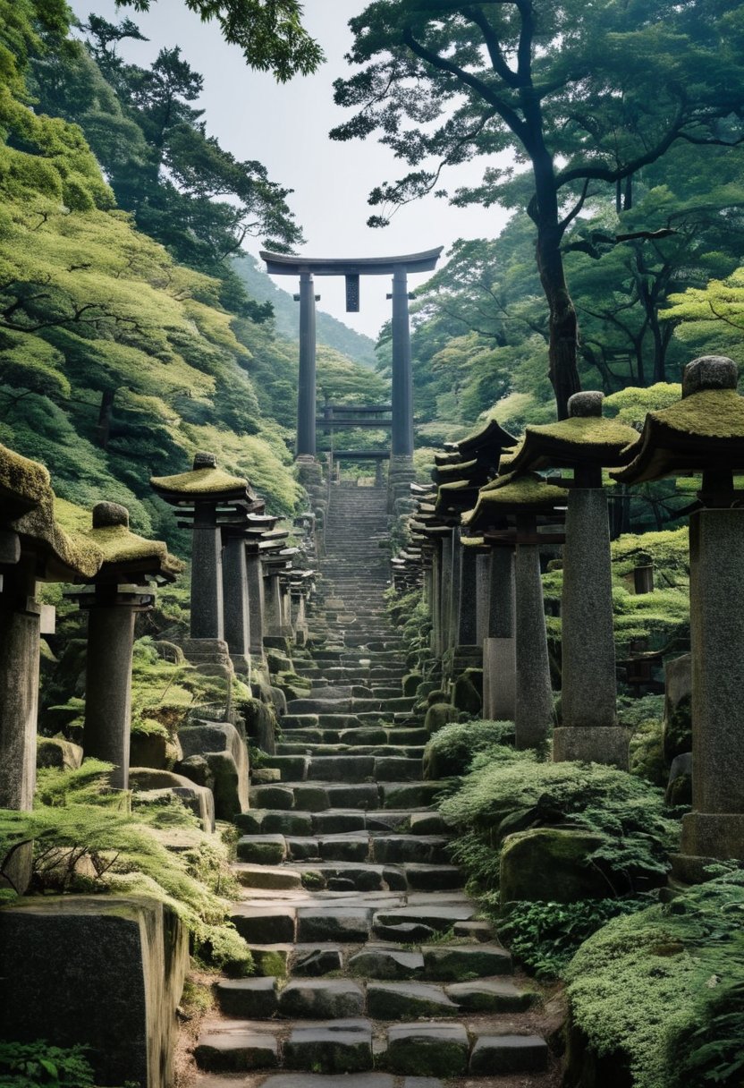 Deep in the forest hills, there are long stone steps leading to endless paths, and numerous mystical Japanese torii gates continuing on as far as the eye can see.