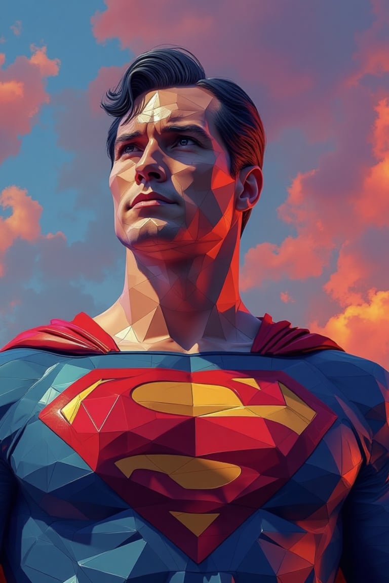 low poly pop art, ULTRA FINE CLOSE UP SUPERMAN MOVIE POSTER