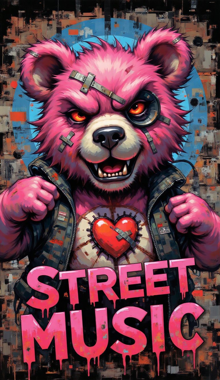 This vibrant graffiti-style digital artwork features a bold,  neon color palette of hot pink,  electric blue by Miya_Qisti...