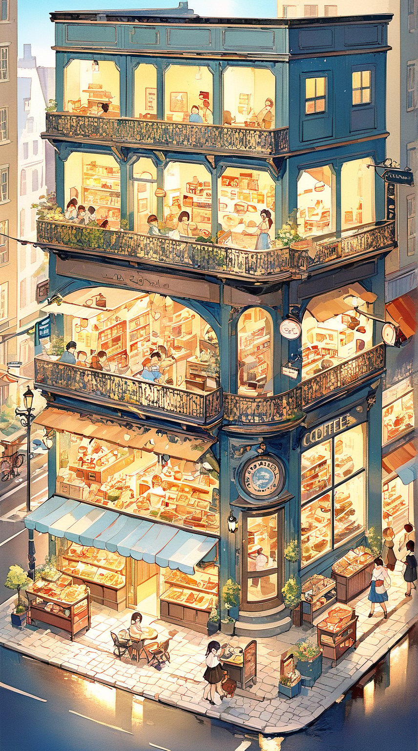 A cozy and cute street filled with various stores, including coffee shops, music stores, clothing stores, barber shops, drink stores, and food stalls. The street is bustling with small animals walking, chatting, buying, and eating. The scene captures the charm of a micro-world or dollhouse, featuring funny interactions, cute actions, and a sense of childish fun.
(micro-world)(dollhouse)(3D)(photografic)semi-realistic