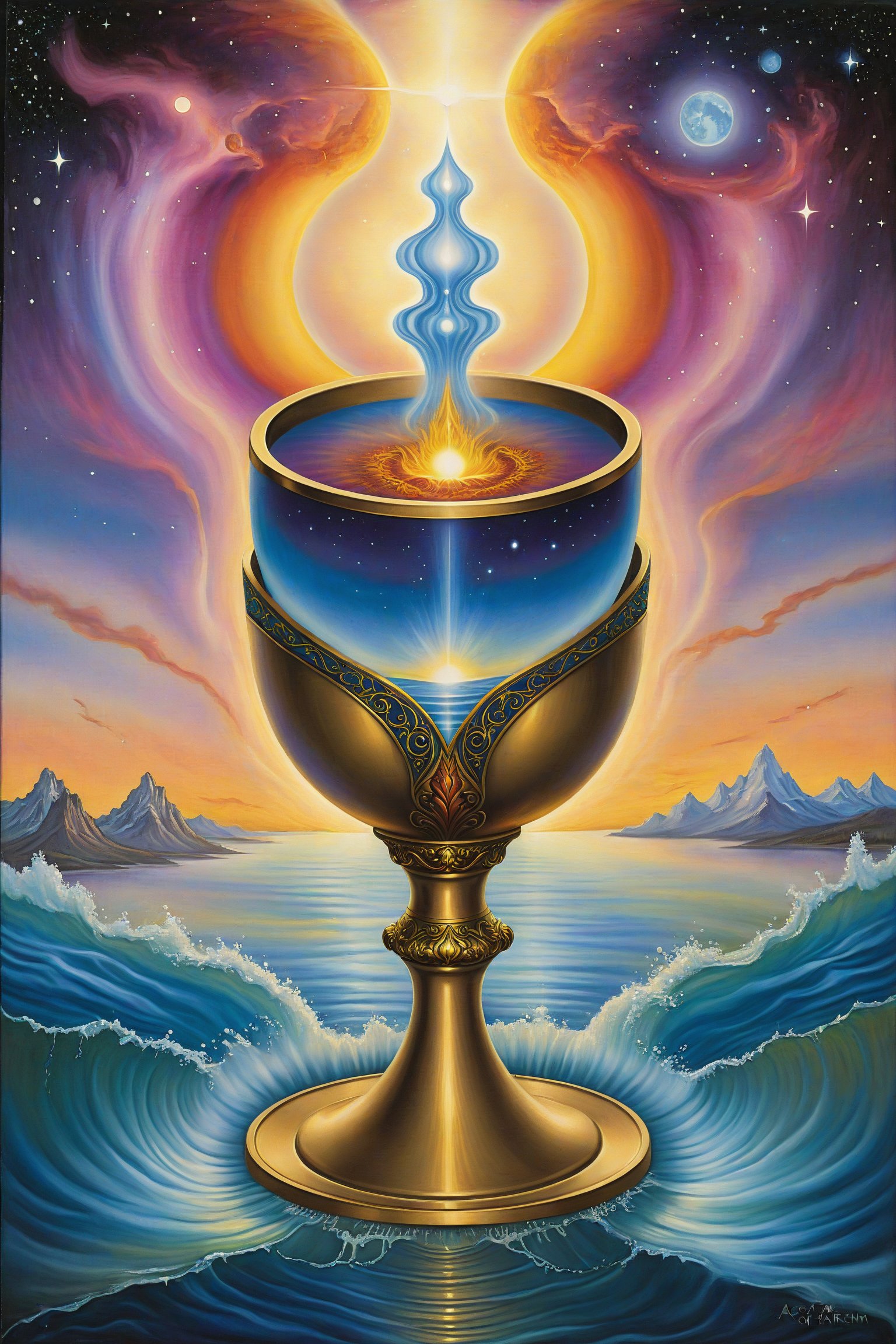 ace of cups  card of tarot,artfrahm,visionary art style