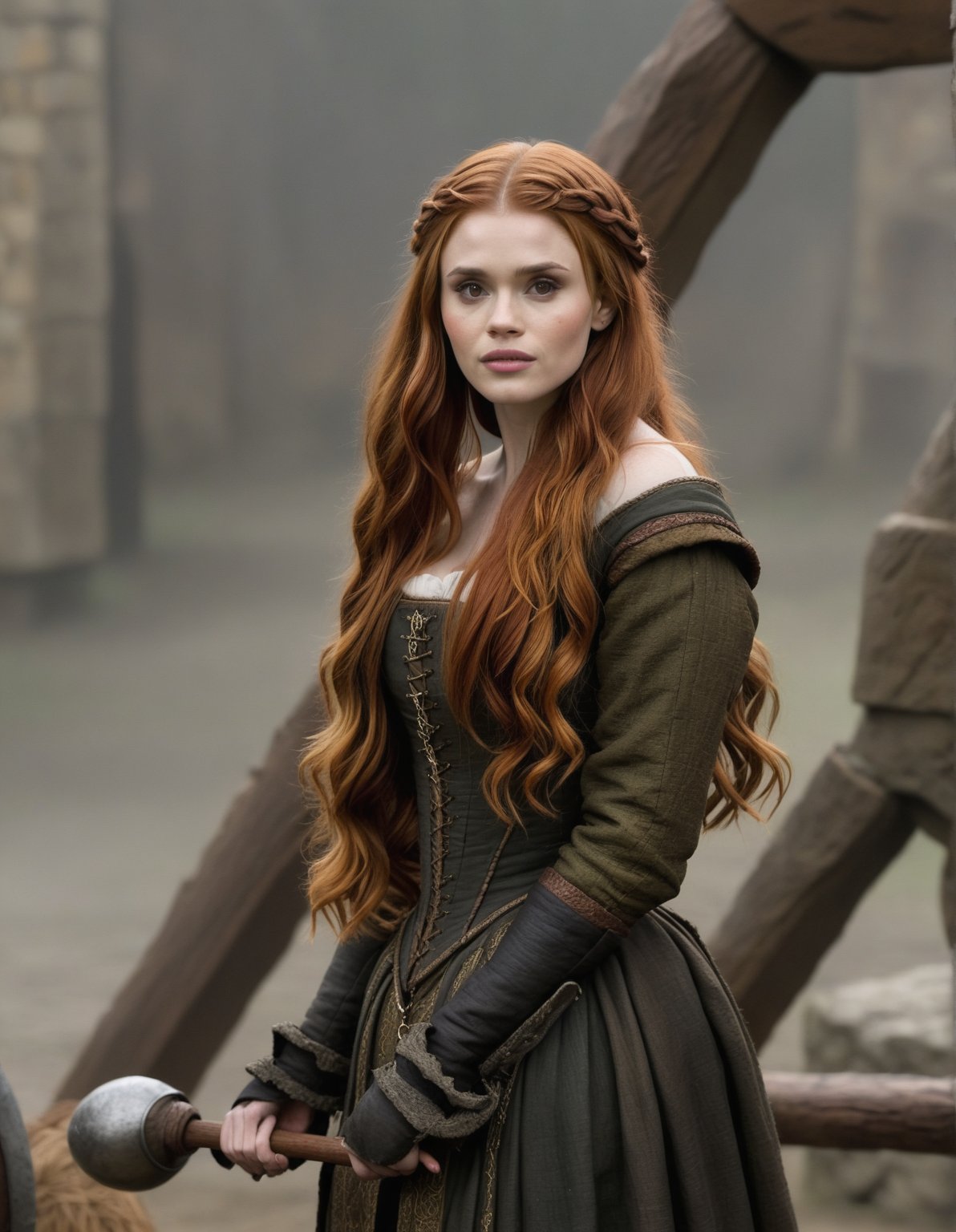 Holland Roden wears her Medieval clothes with Red Hair.