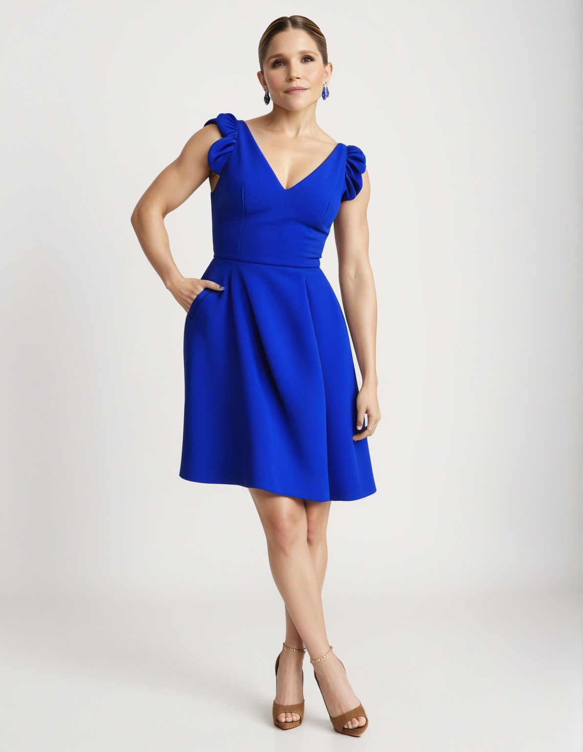 Sophia Bush wears Royal Blue Dress with her bun.