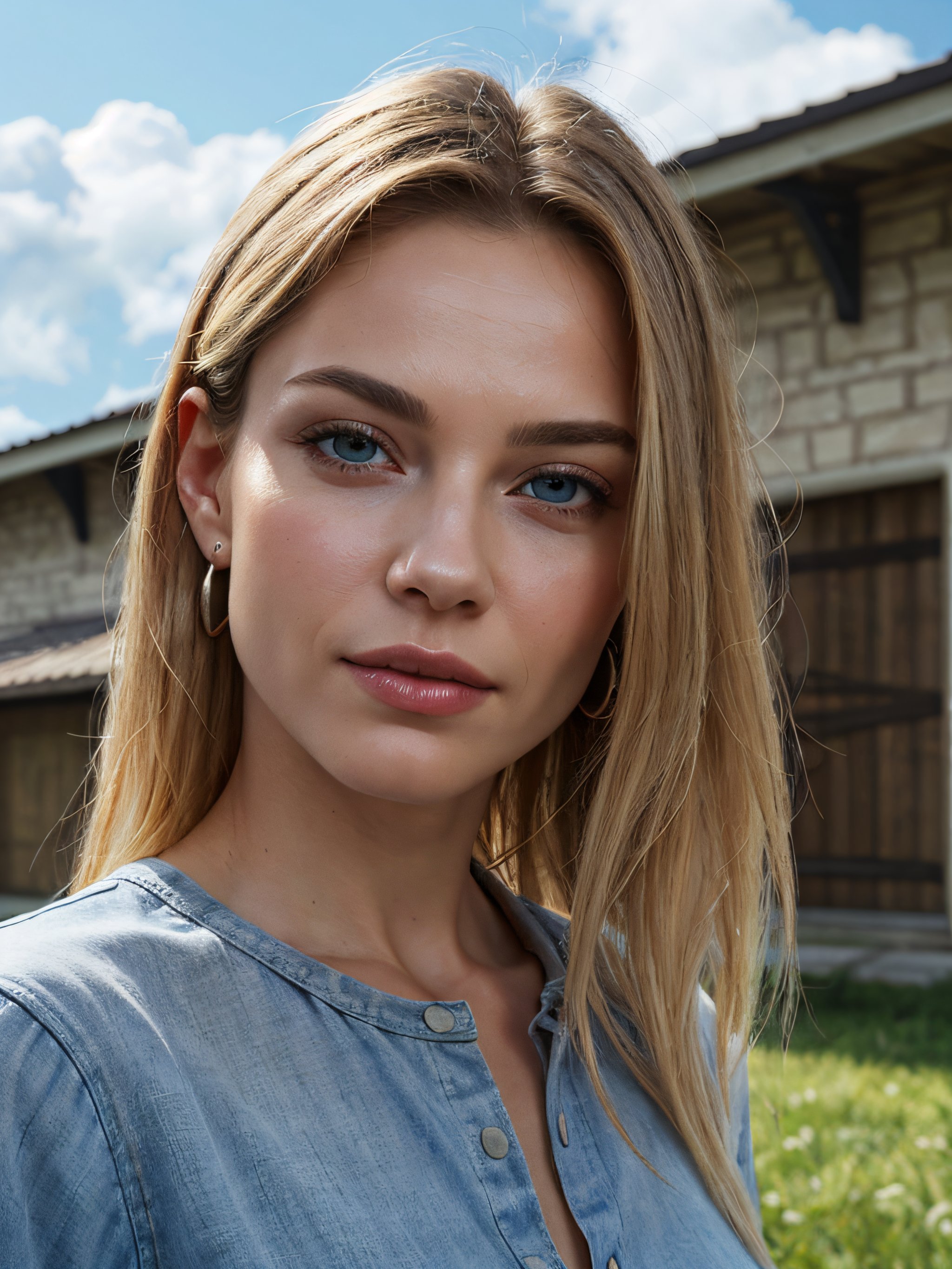 photorealistic 8k quailty life like beautiful americen 21 year old blonde long cute hair bright baby blue eyes perfect fac...