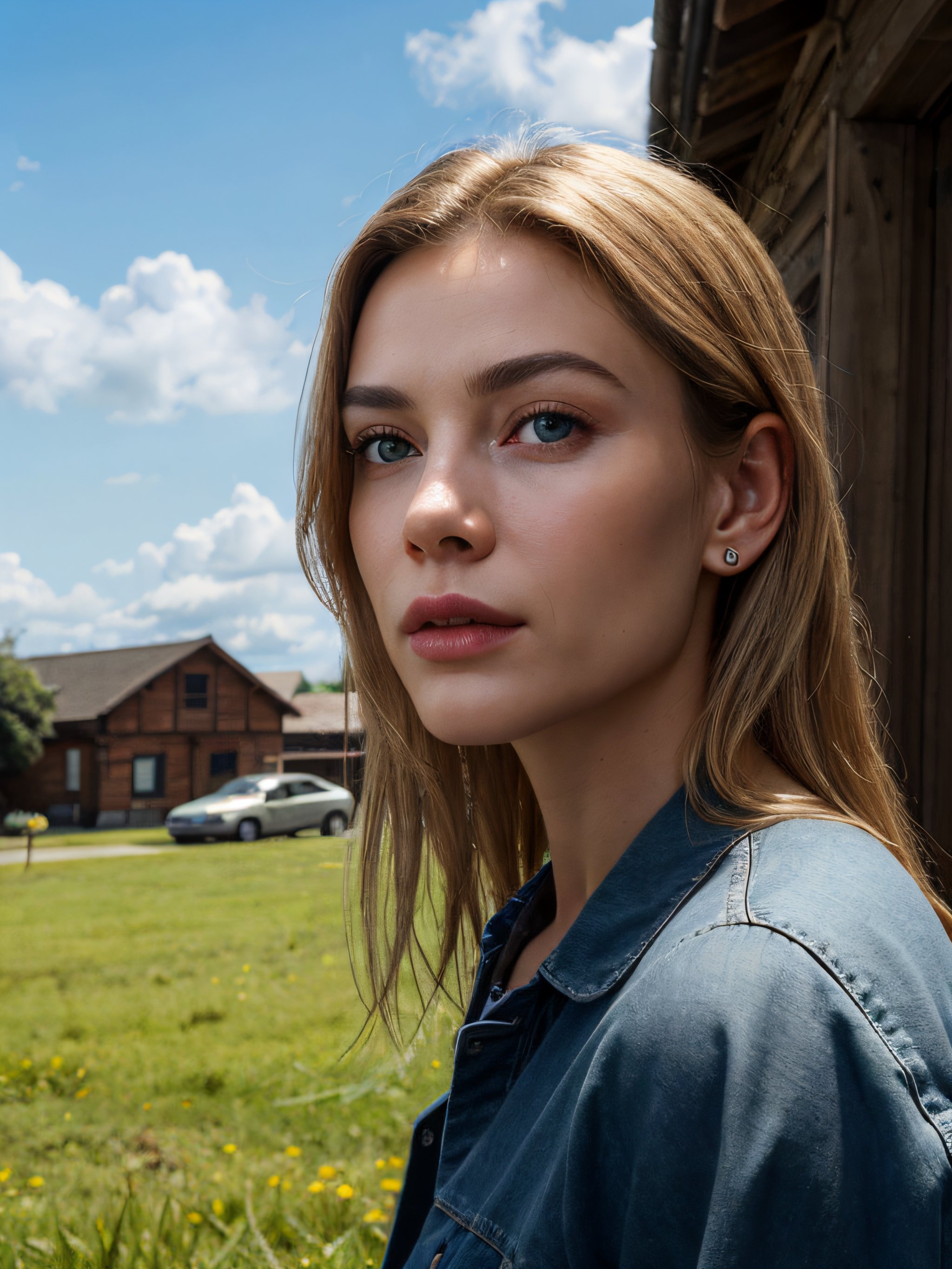 photorealistic 8k quailty life like beautiful americen 21 year old blonde long cute hair bright baby blue eyes perfect fac...