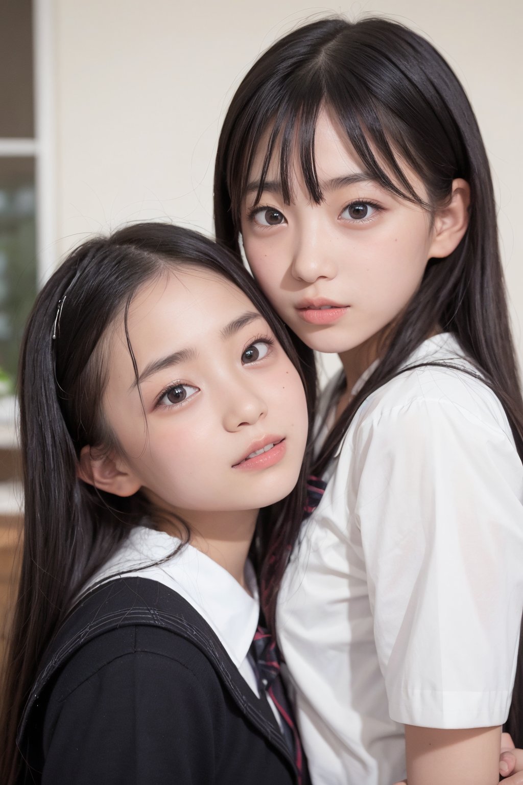 close-up. two girls,  yuri,  looking at viewer by xSxUxNx on Tensor.Art