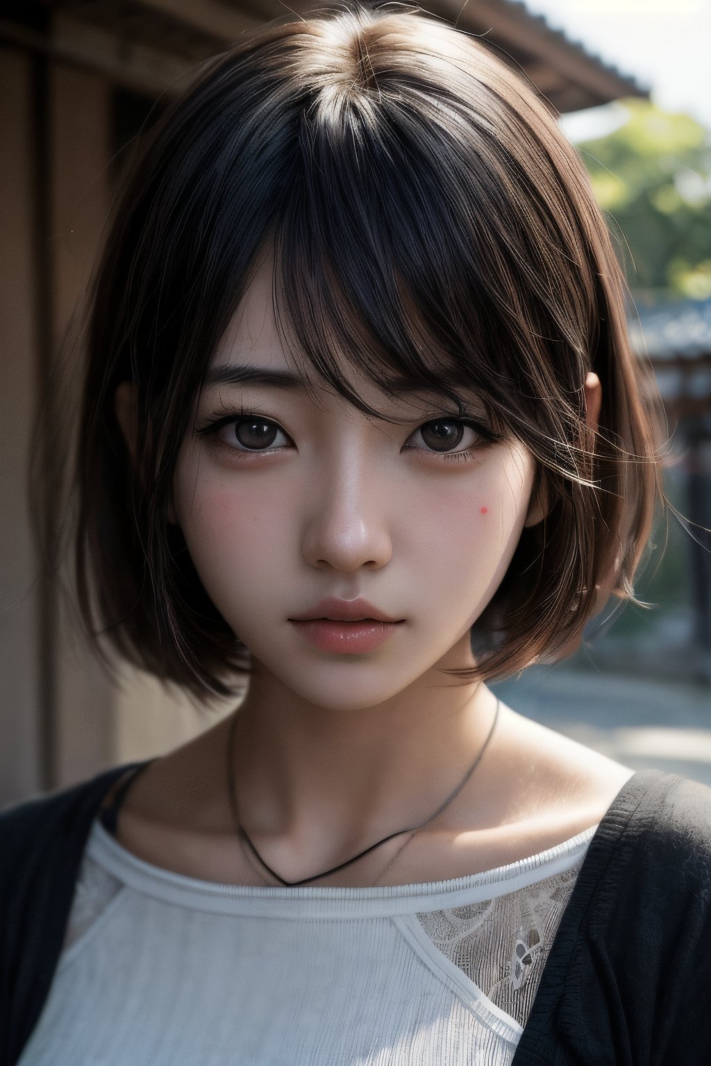 realistic,portrait,sunlight,shadow,japaness,sexy,girl,messy hair,light,outdoor,detailed,real skin,lightshapes,anime,masterpiece,korean girls