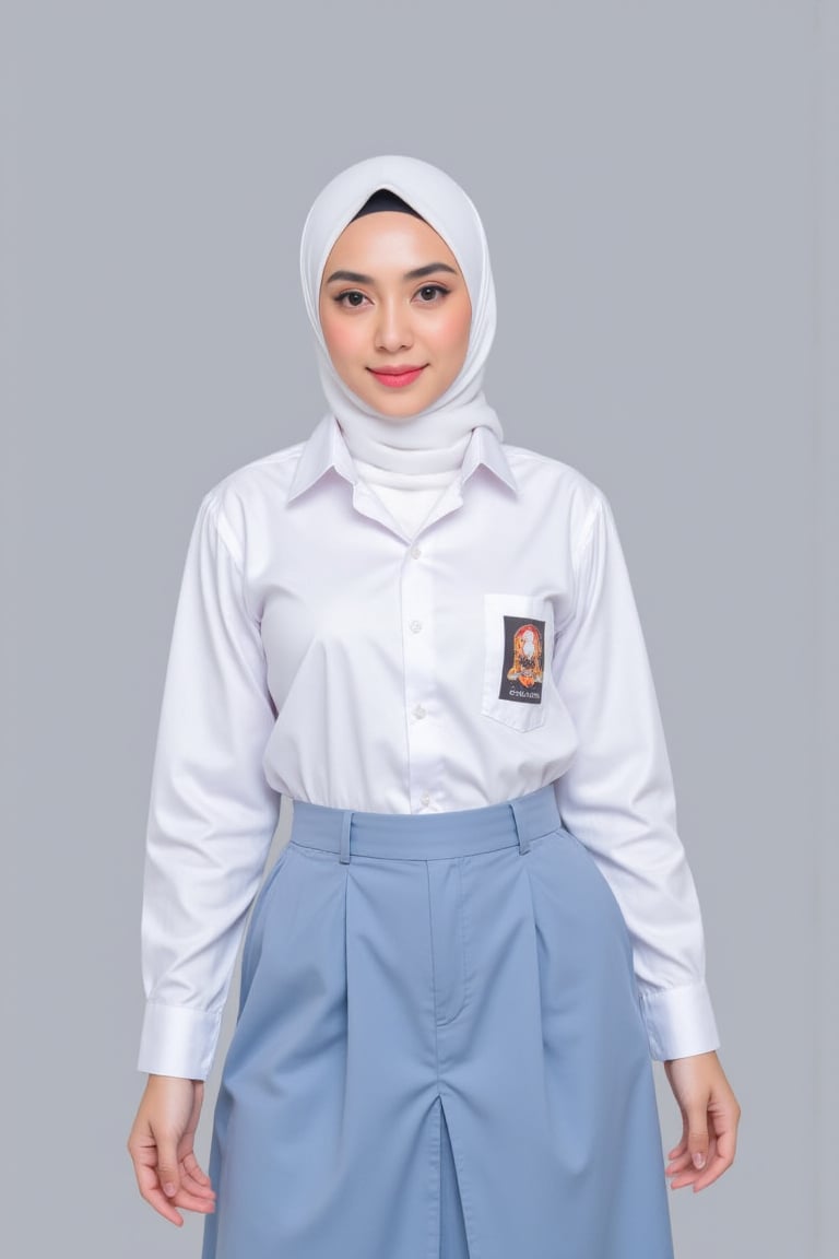 gladis,  potrait phoshoot,  white hijab wearing long_sleeves Seragam SMA by Slutty hijabers  on Tensor.Art