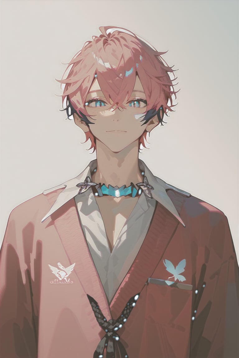 solo,matured male,25years old man,akagi_wen,best quality,amazing quality,SCORE_9,SCORE_8 UP,SCORE_7 UP,high resolution,pink_hair,multicolored hair,blue eyes,closed_mouth