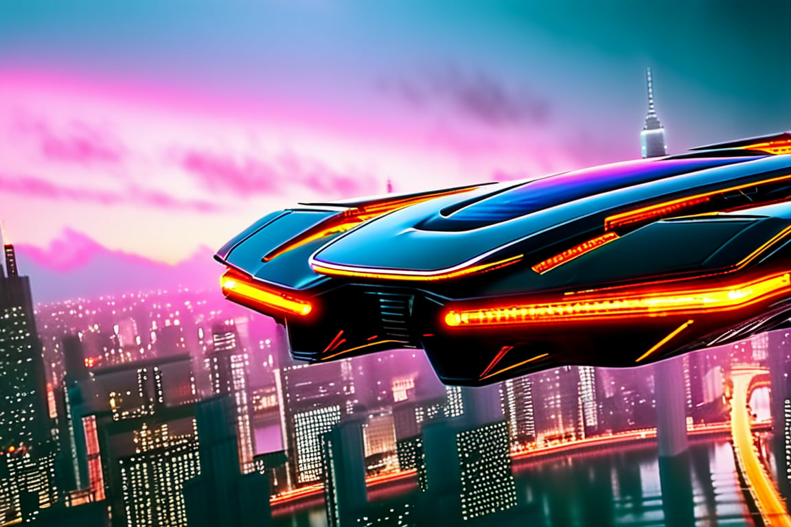 ultra Realistic, ((hover car)), Massiv style futuristic floating air cargo,flying,high-tech futuristic body, ultra futuristic,cinematography aurora borealis,neon ambiance, detailed acrylic,In cyber night city sky