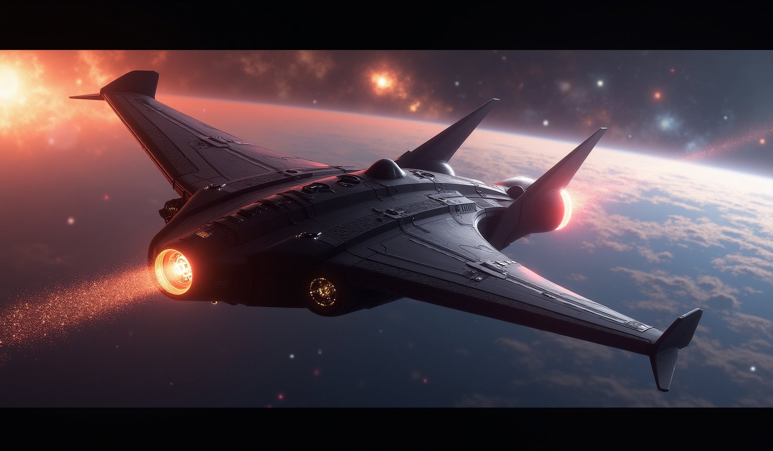In a stunning celestial tableau,  a regal,  3D-rendered spaceship by Star Fox on Tensor.Art