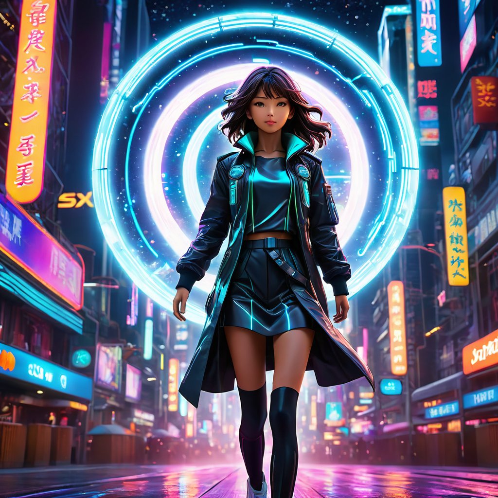Generate image using prompt: Create a time traveler in a hyperrealist focus on time travel ,  epic scene in a futuristic c...