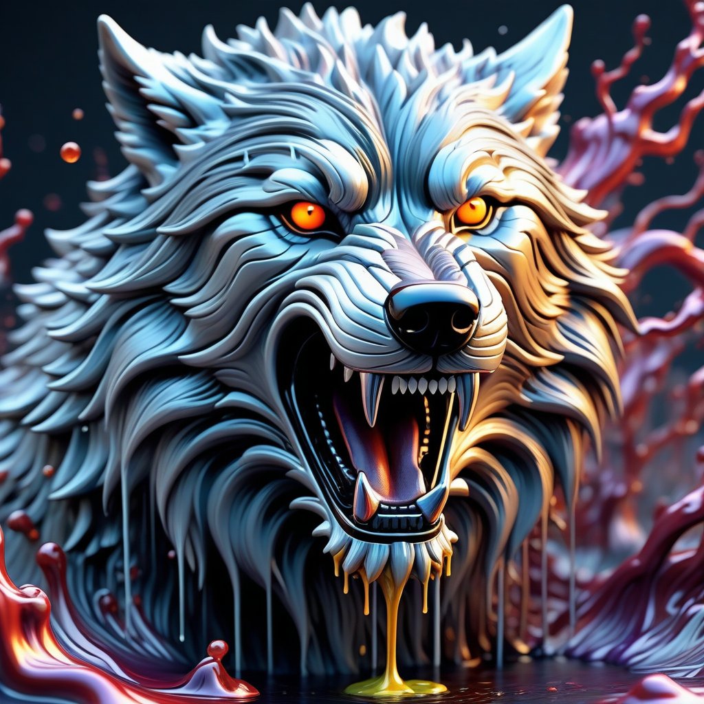 nly in my dreams of creepy nightmares of A Grey Wolf chasing me down , 7680x4320 364k, 1800 dpi, 10 Trillion ppi, unknown demonic  , abyss , intricate details, high gloss, sharp details, extremely detailed, extraordinary bounce lighting matsumoto, A Liquid Portrait OfGrey Wolf with  Colors, Muscles And Movement, Charging, Fusion Style Of Colourful Paint, hyper high resolution Hyperdetailed Intricately Detailed, Fantastical, Intricate Detail, Splash Screen, Complementary Colours, Liquid, Gooey, Slime, Splashy, Fantasy, Concept Art, 128k Resolution, Masterpiece, Melting, Complex Backgrounddark Art, Digital Art, Intricate, Oil On Canvas, Masterpiece, Expert, Insanely Detailed, 364k Resolution, Fairy Tale -