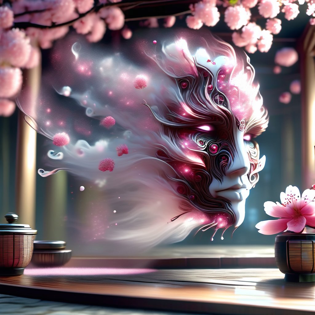 cinematic film still ((BBC Style)) A Futuristic cyborg Geisha Queen sitting in a tea house having tea, in a cherry blossom kimono, setting is cyberpunk

, 4k, Canon EOS R3, hdr, smooth, sharp focus, high resolution, award winning photo, 35mm, wide angle shot, full_length, f2.8, bokeh, in the style of Garry Winogrand – Street Photography