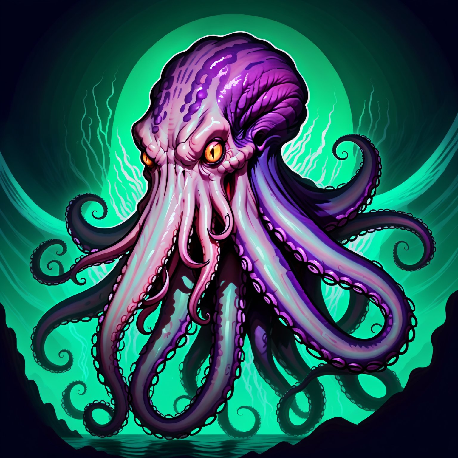 DFStyle, an Eldritch Monster, has tentacles, has many teeth, upper body, Lighting from front. looking to left.
