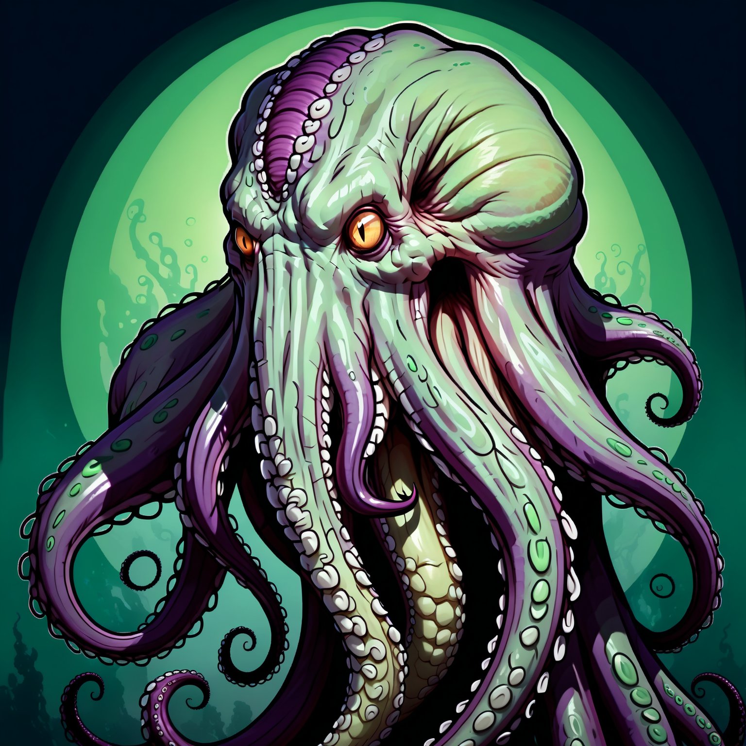 DFStyle, an Eldritch Monster, has tentacles, has many teeth, upper body, Lighting from front. looking to left.
