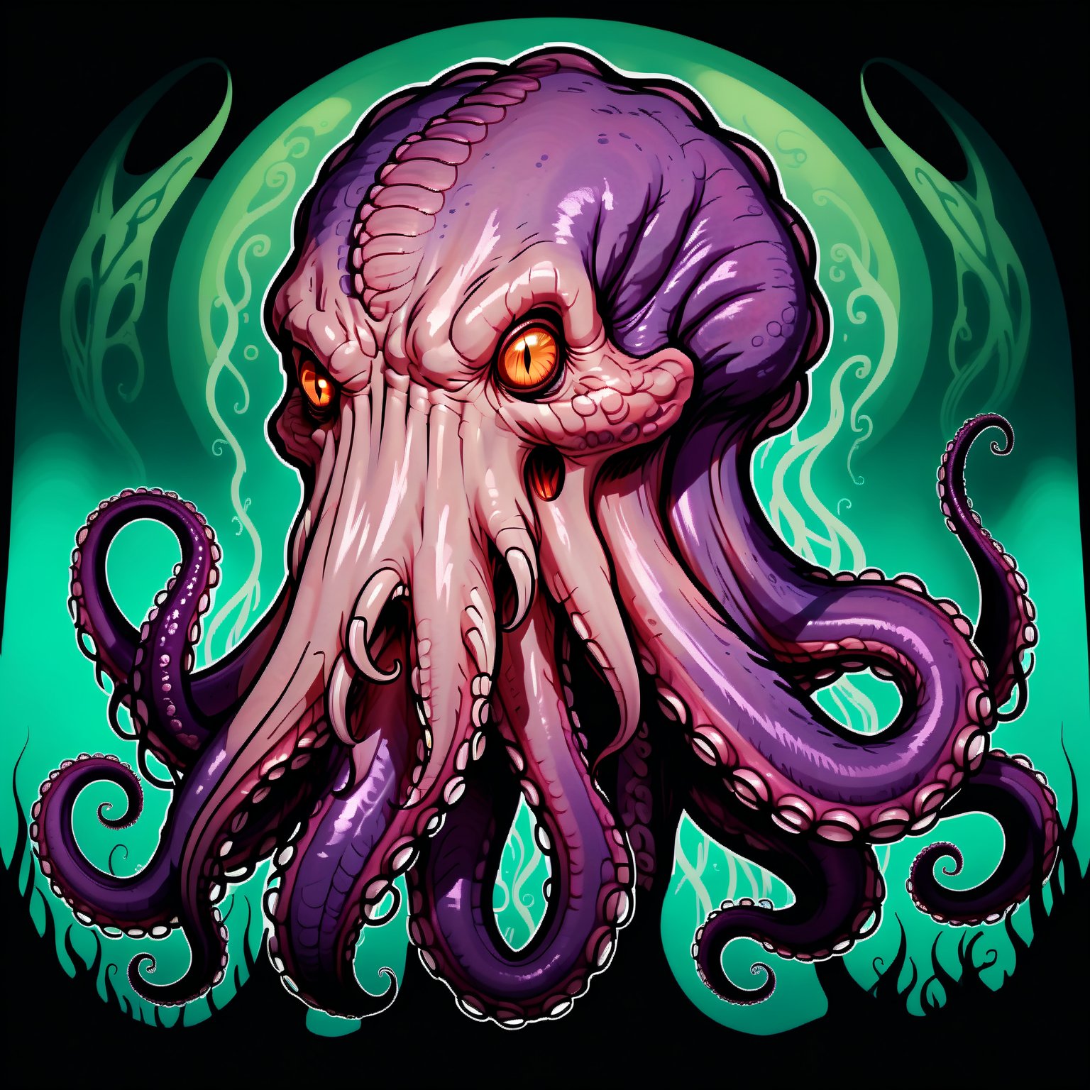 DFStyle, an Eldritch Monster, has tentacles, has many teeth, upper body, Lighting from front. looking to left.
