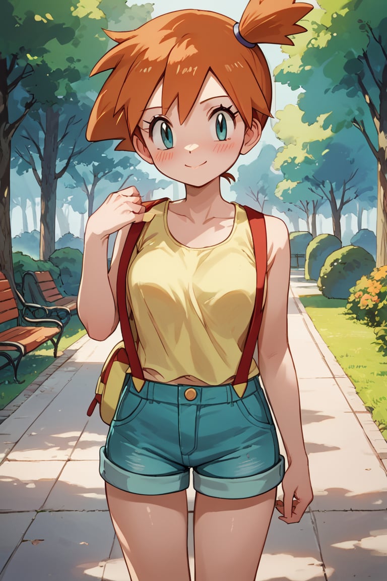 score_9,score_8_up,score_7_up,source_anime,BREAK1girl,misty,at park,blush,blushing,orange hair,,light smile,pokemon,anthro_pokemon,big_pokemon,bug_type_pokemon