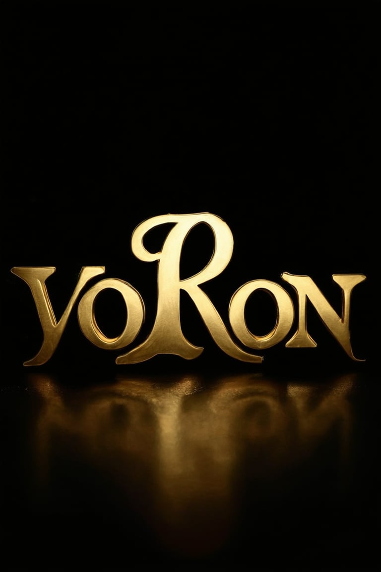 A majestic golden ((VoRoN)) monogrammed on a sleek black background. The camera frames the metallic letters from a low angle, emphasizing their grandeur. Softbox lighting casts a warm glow, highlighting the intricate details of the engraving. The composition is simple yet powerful, with the ((xVoRoNx))  centered and surrounded by darkness.