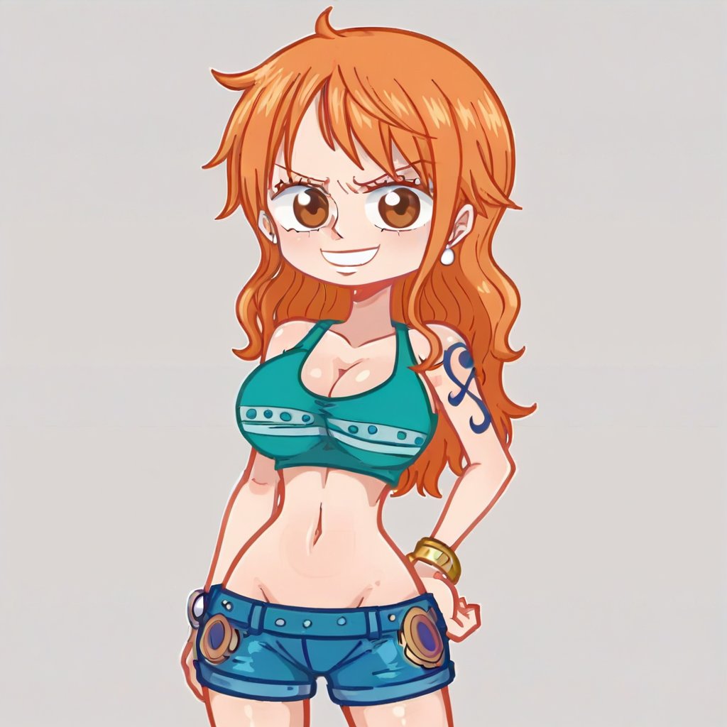 Gacha, Chibi, Medium Head,dabi_bnha,Nami (One piece), 1Girl,From the waist up , ,nami \(one piece)