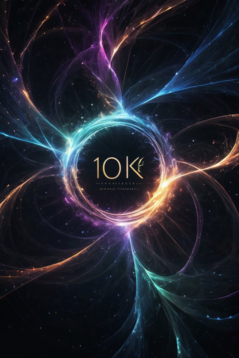 particles floating in a powerful zen state,interconnected (((10K Thank ))) text,ethereal energy nodes ,gorgeous colors, Arial font,fiber optic,inspiration divergence,mobile,text as ""