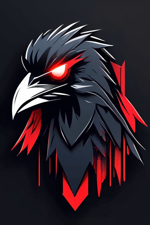 awesome logo of a hacker group using nordic symbols such as Black Raven, dark fur, RED eyes