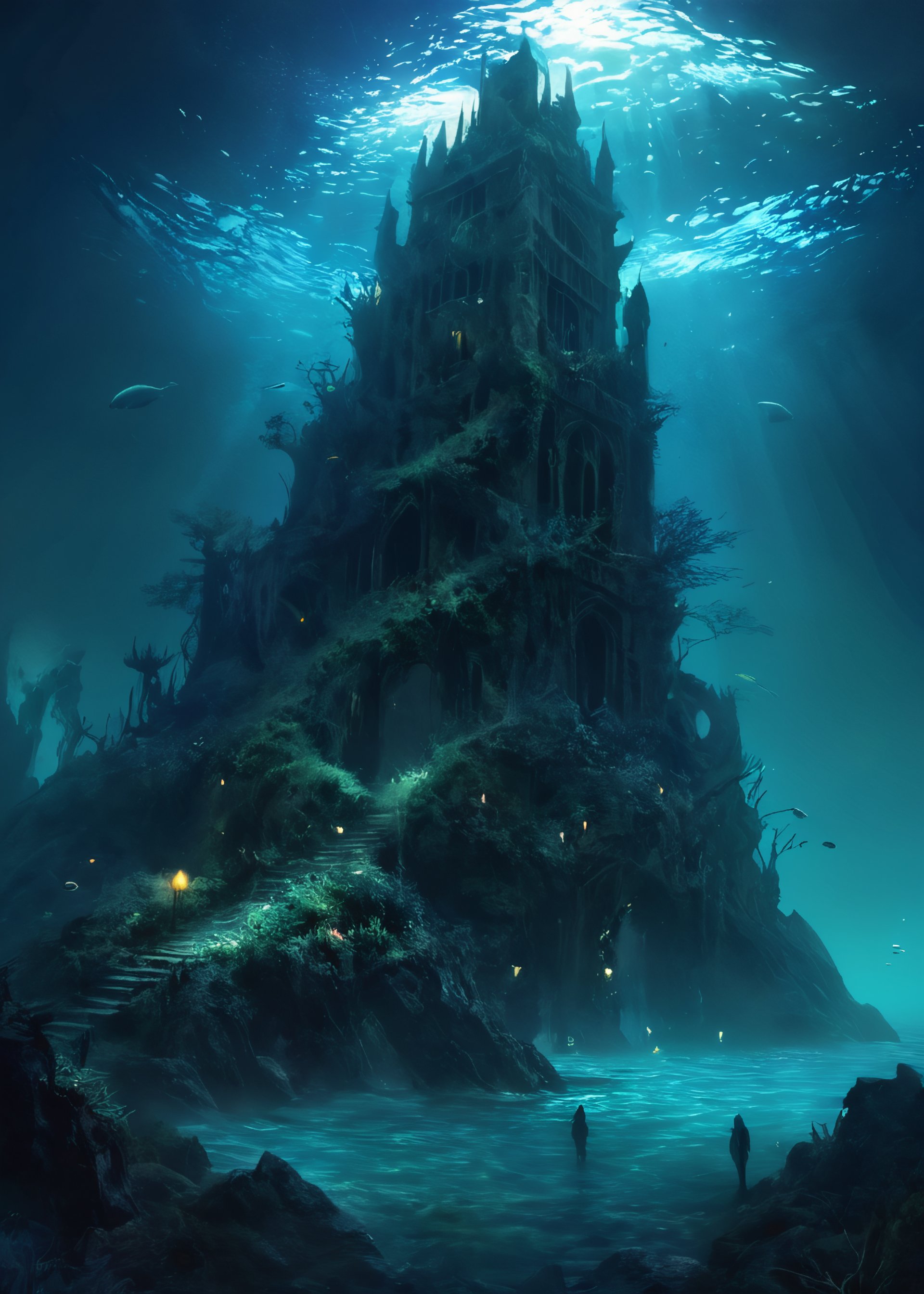 Mythical Nightscapes, High Fantasy Realms. Anime Worlds, Apocalyptic Visions, Underwater Scenes, landscape