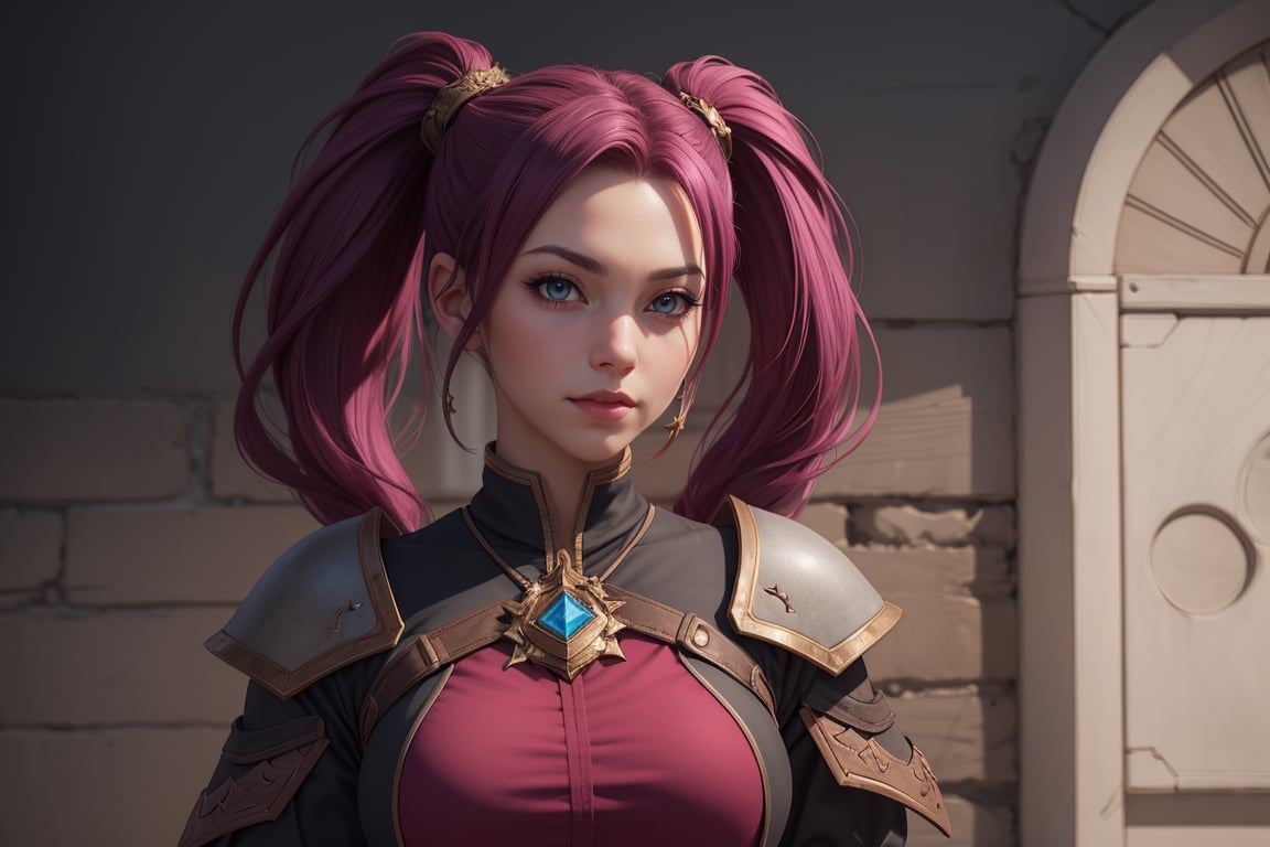 A Dwarf female character from Lineage II with dark-magenta hair in 2 ponytails. by Vai on Tensor.Art