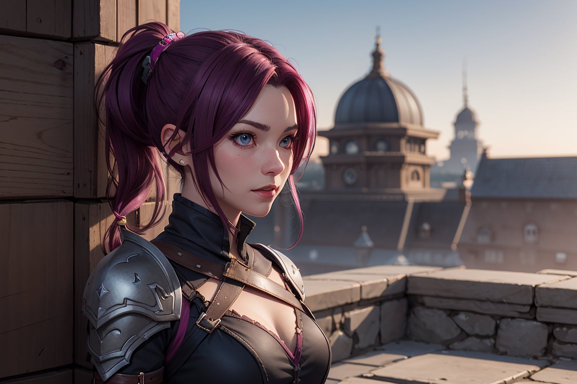 A Dwarf female character from Lineage II with dark-magenta hair in 2 ponytails. by Vai on Tensor.Art