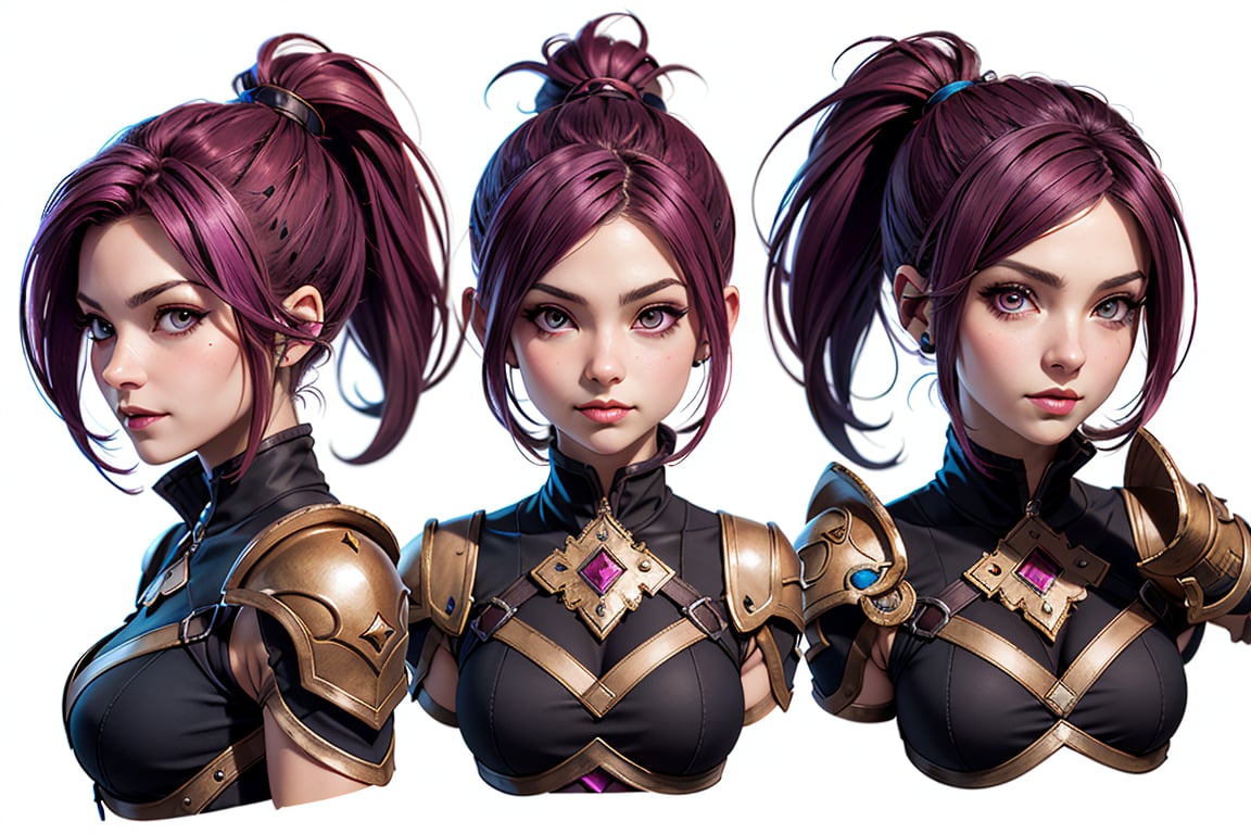 A Dwarf female character from Lineage II with dark-magenta hair in 2 ponytails and red-brown eyes. by Vai on Tensor.Art