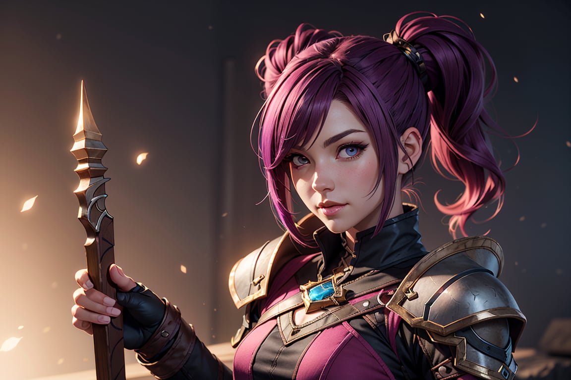 A Dwarf female character from Lineage II with dark-magenta hair in 2 ponytails. by Vai on Tensor.Art