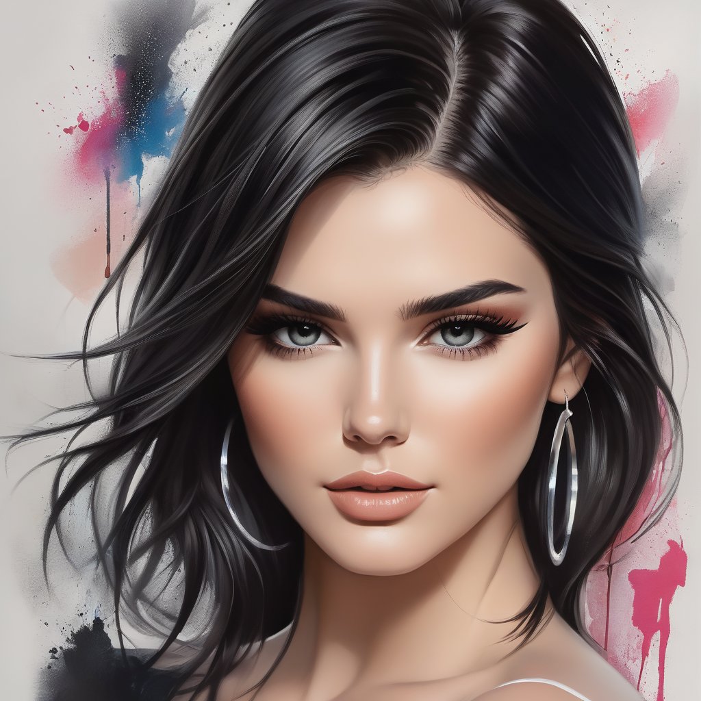 (masterpiece, high quality, 8K, high_res), abstract illustration, sketchbook style, ultra detailed, let's create a portrait of kendell jenner who been adressed the phrase \Call me a sinner, call me a saint. Tell me it's over, i'll still love you the same. Call me your favorite, Call me the worst. Tell me it's over i dont want you to hurt. That's all that i can say, So i'll be on my way\. A painting about a feeling of hopelessness, acceptance of fate, readiness to let go of the past and move on. truly artwork, artgerm, inspired by Shinedown work, by badabum27, portraitart,Leonardo Style,artint