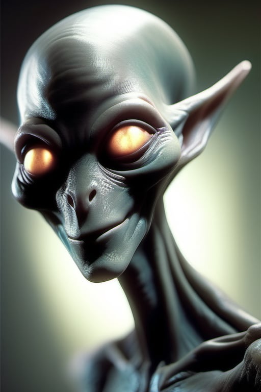 A gentle,  smiling grey alien extends a long,  slender hand in a gesture of friendship and respect. The extraterrestrial's...