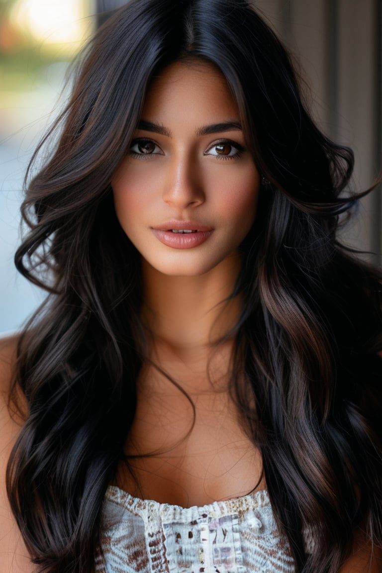 Beautiful Latina woman with big brown eyes and long black hair by Freddie G on Tensor.Art