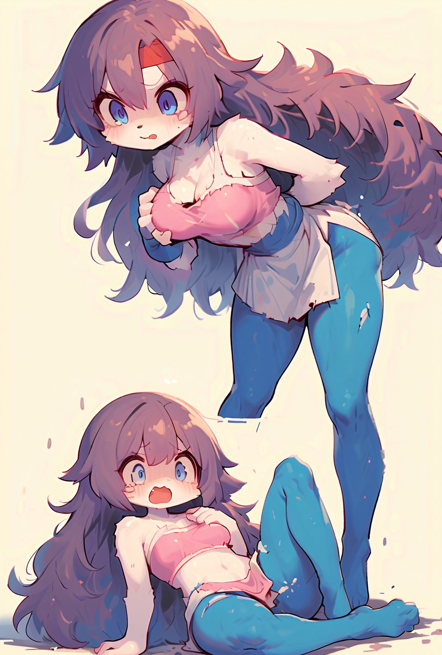 blue leggins,  white kimono destroying,  torn clothes by user_743377870486902854 on Tensor.Art