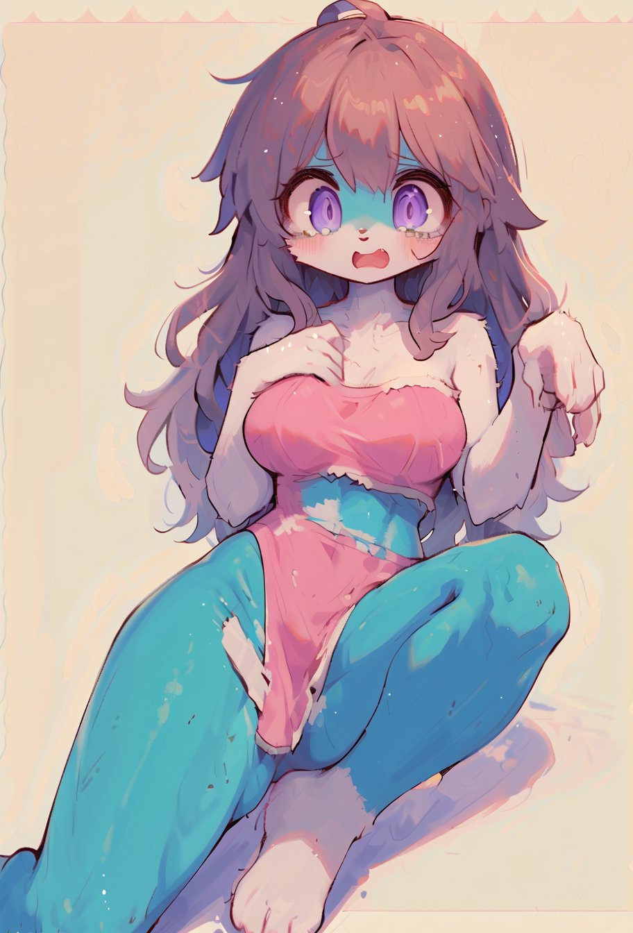 blue leggins,  she transform in a furry girl,  punch her a lot by user_743377870486902854 on Tensor.Art