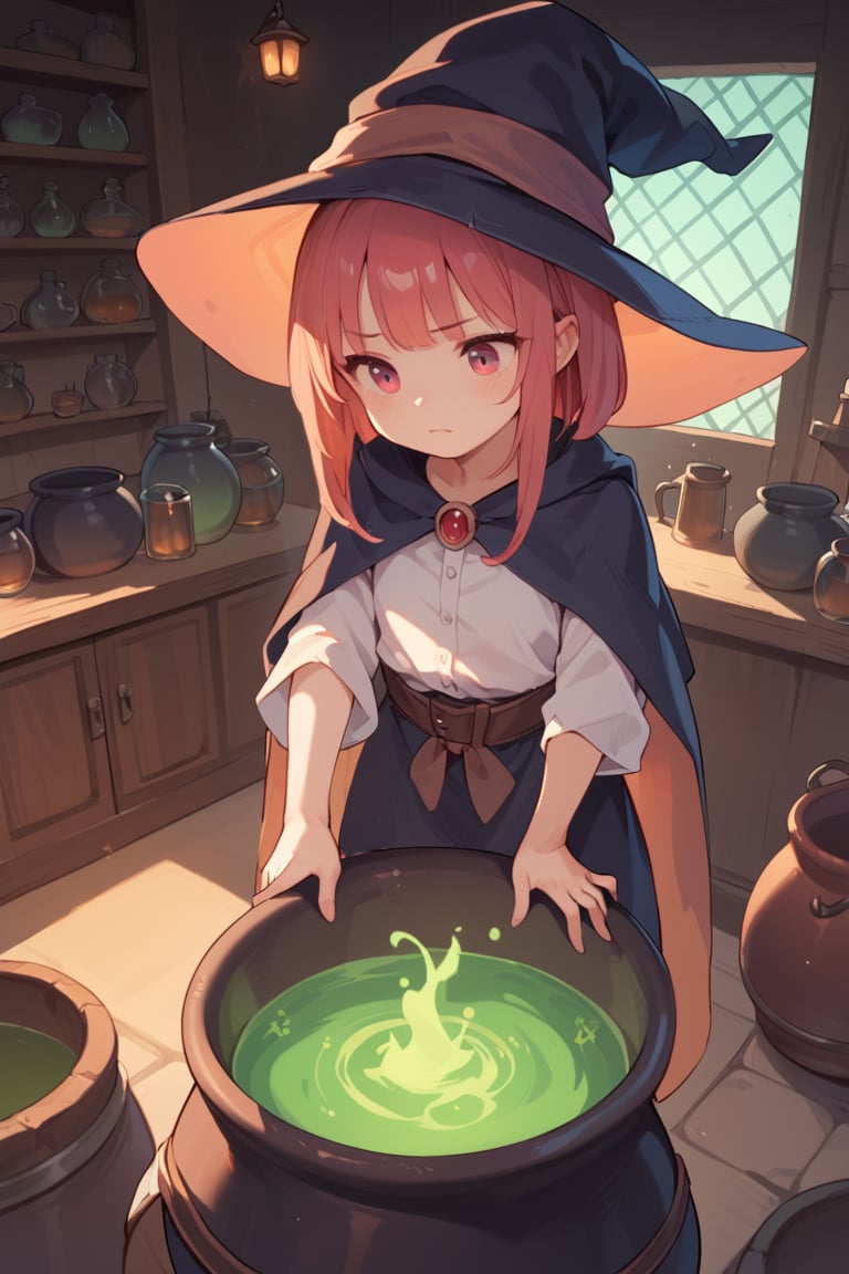 score_9, score_8_up, score_7_up, 1girl, witch, brewing something in a cauldron