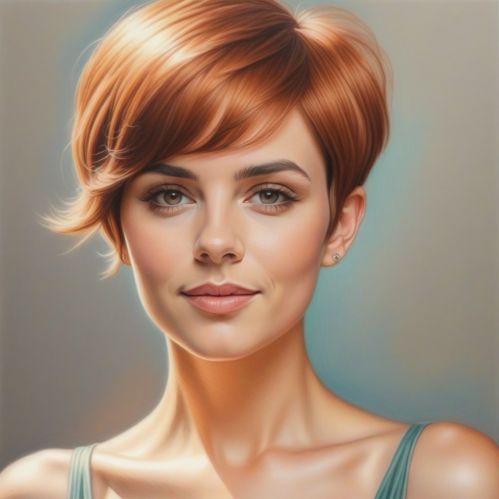 color pencil art,  draw in color pencil of a 30 years old sexy woman,  pixie hair cut copper by user_744422647051517677 on...