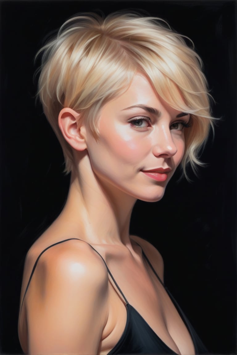 Oil Painting Art. waist up portrait of a sexy,  slim,  minx woman of 35 years old by user_744422647051517677 on Tensor.Art