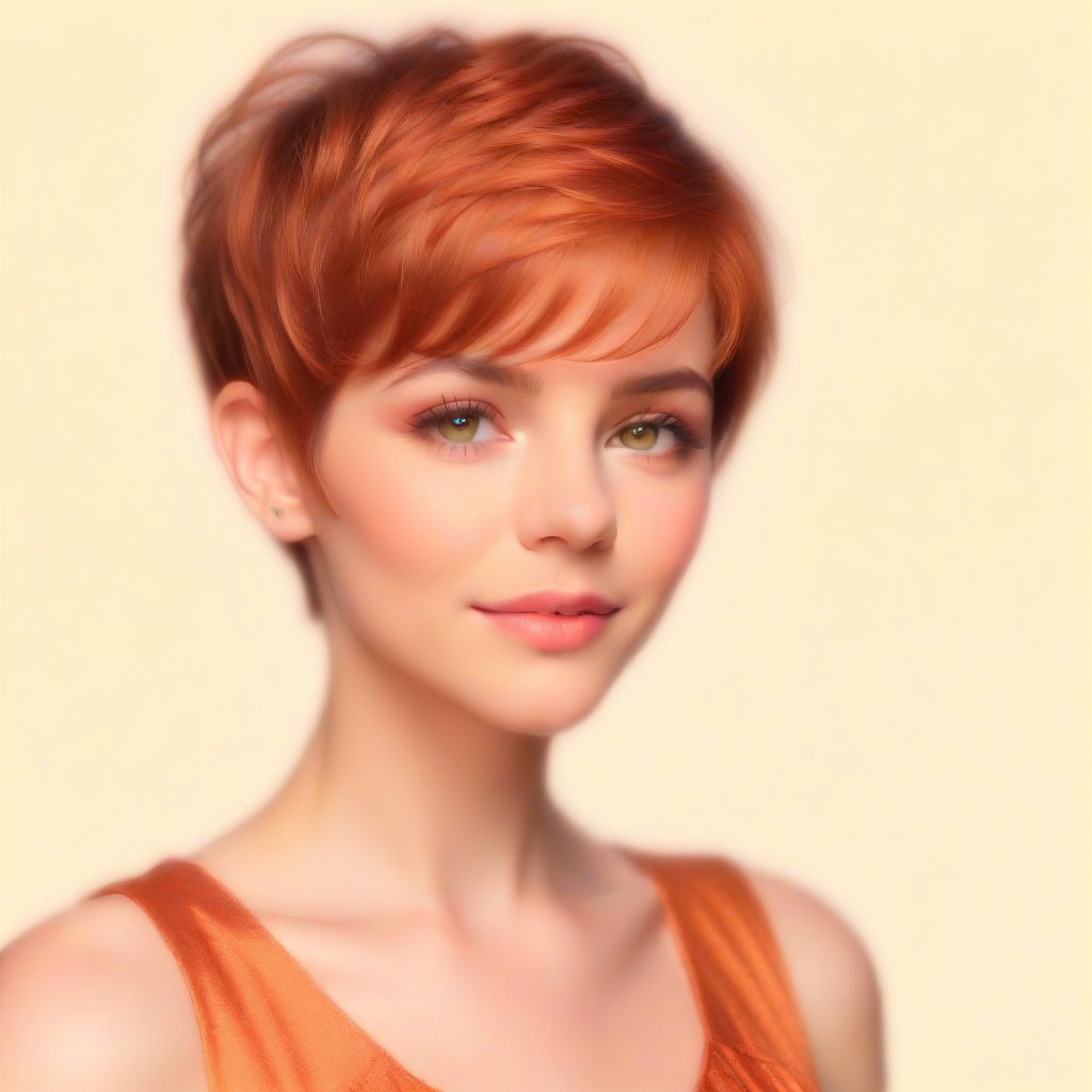 color pencil art,  a 35 years old sexy pixie hair cut copper,  summer dresses by user_744422647051517677 on Tensor.Art
