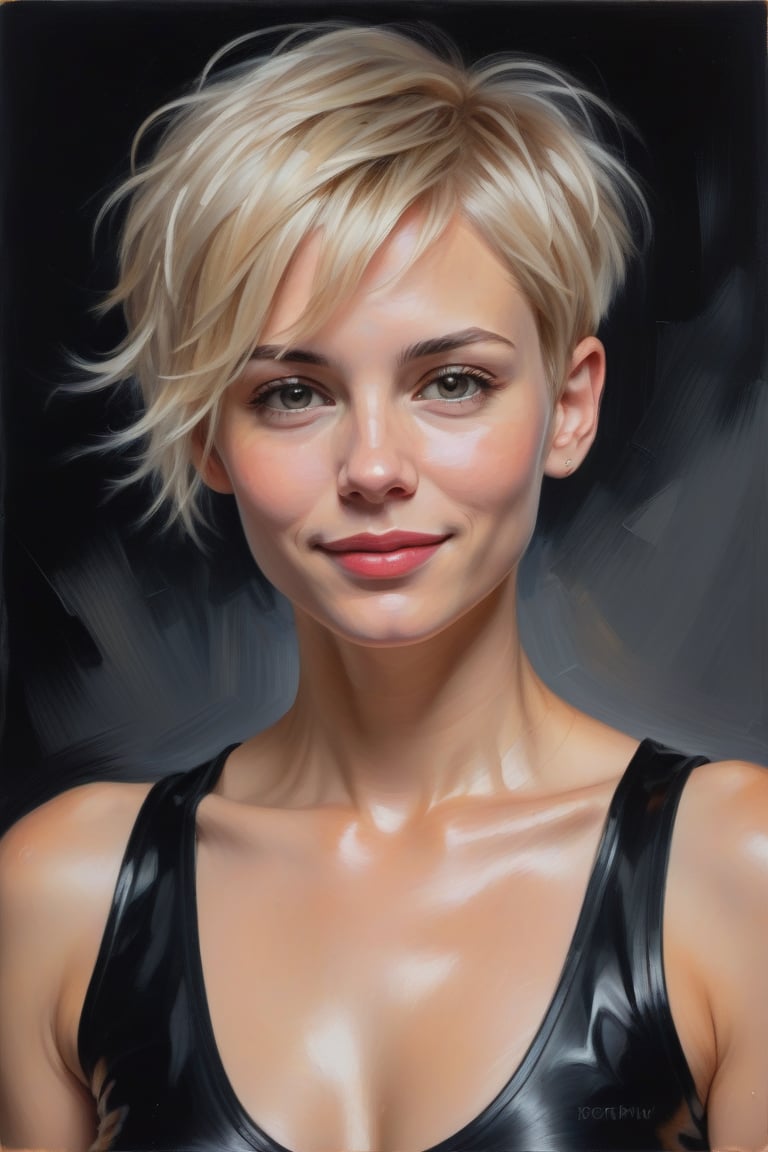 Oil Painting Art. waist up 3/4 front view portrait of a cute,  sexy,  slim by user_744422647051517677 on Tensor.Art