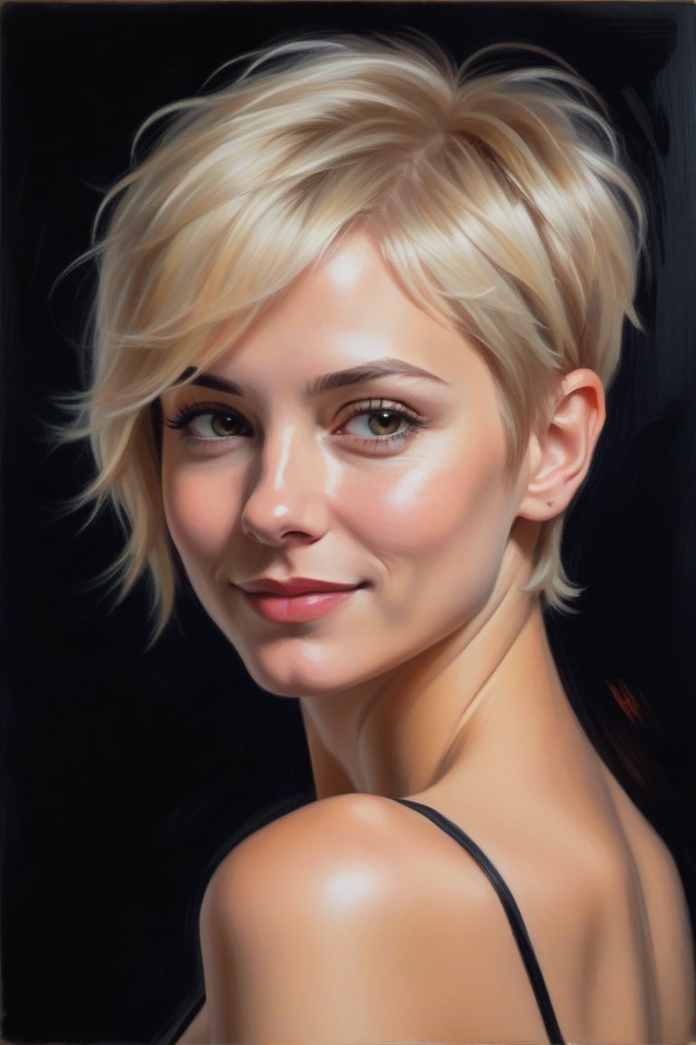 Oil Painting Art. waist up portrait of a sexy,  slim,  minx woman of 35 years old by user_744422647051517677 on Tensor.Art